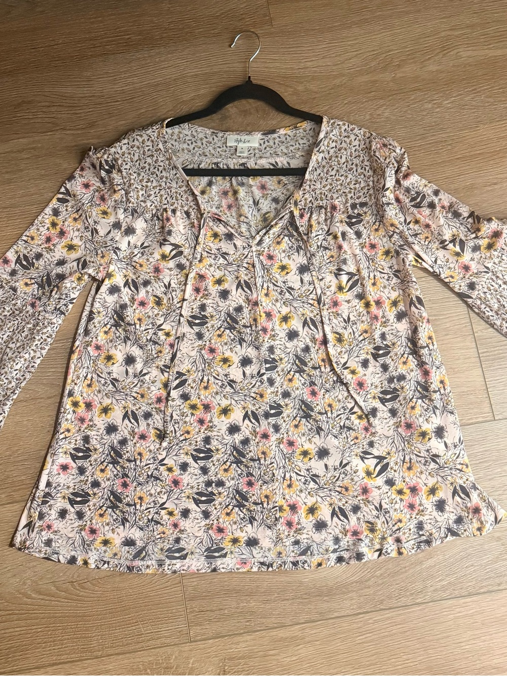 Style & Co. Floral Peasant Blouse in Cream, Pink & Yellow